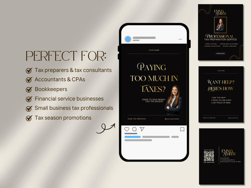 2026 Elegant Tax Season Preparation Flyer Bundle, Instagram Branding Editable Template Social Media Pack