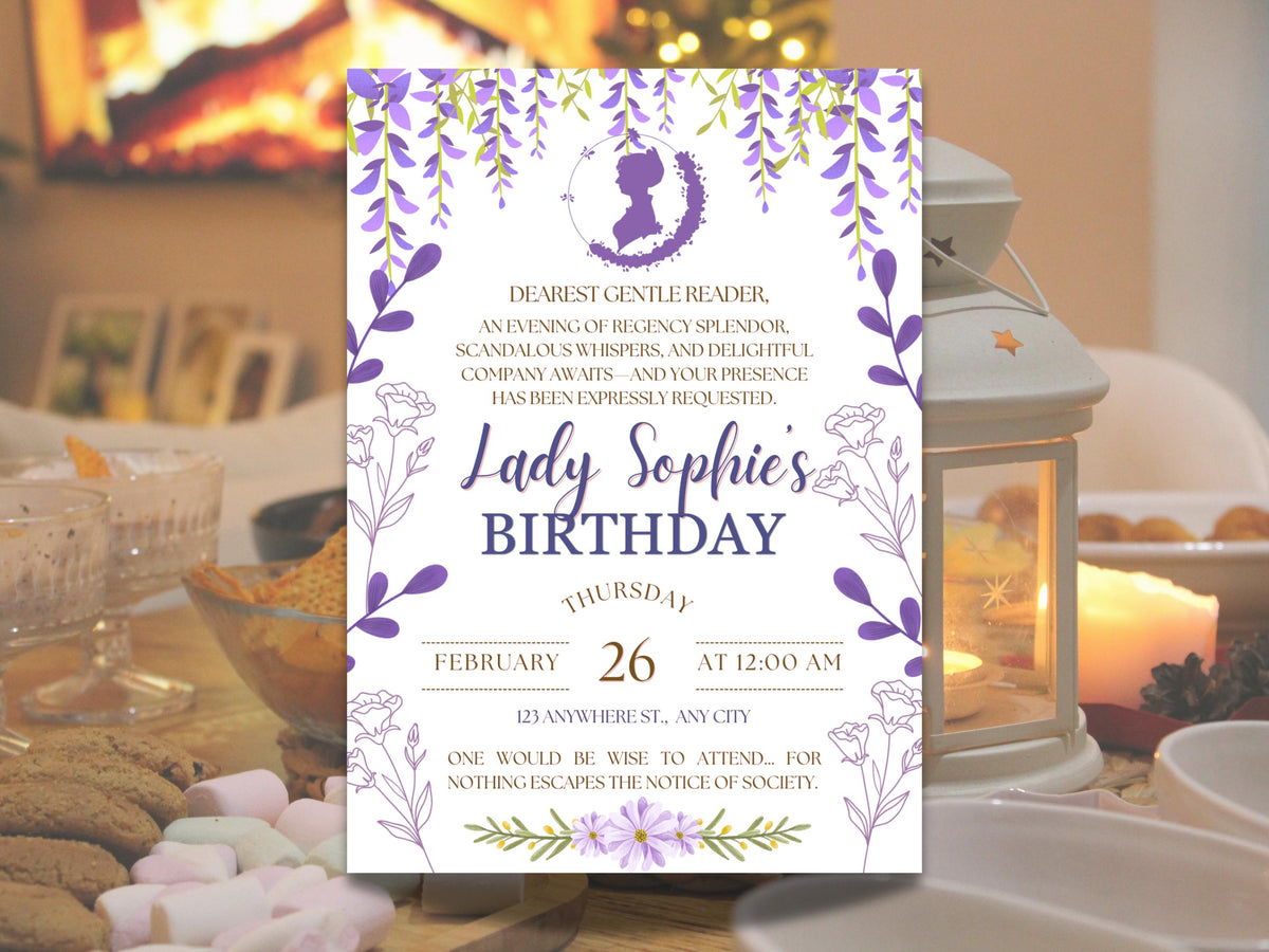 Classic Party Invitation Template | Lady Royalty Style Invite | Regency Tea Party, Bridal Shower, Birthday, Digital Download