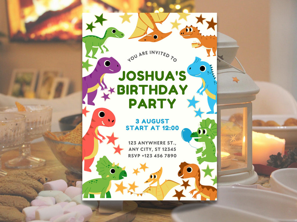 Dinosaur Birthday Invitation Template, Editable Party Invite, Dino Birthday Invitation, Printable & Digital Canva Template