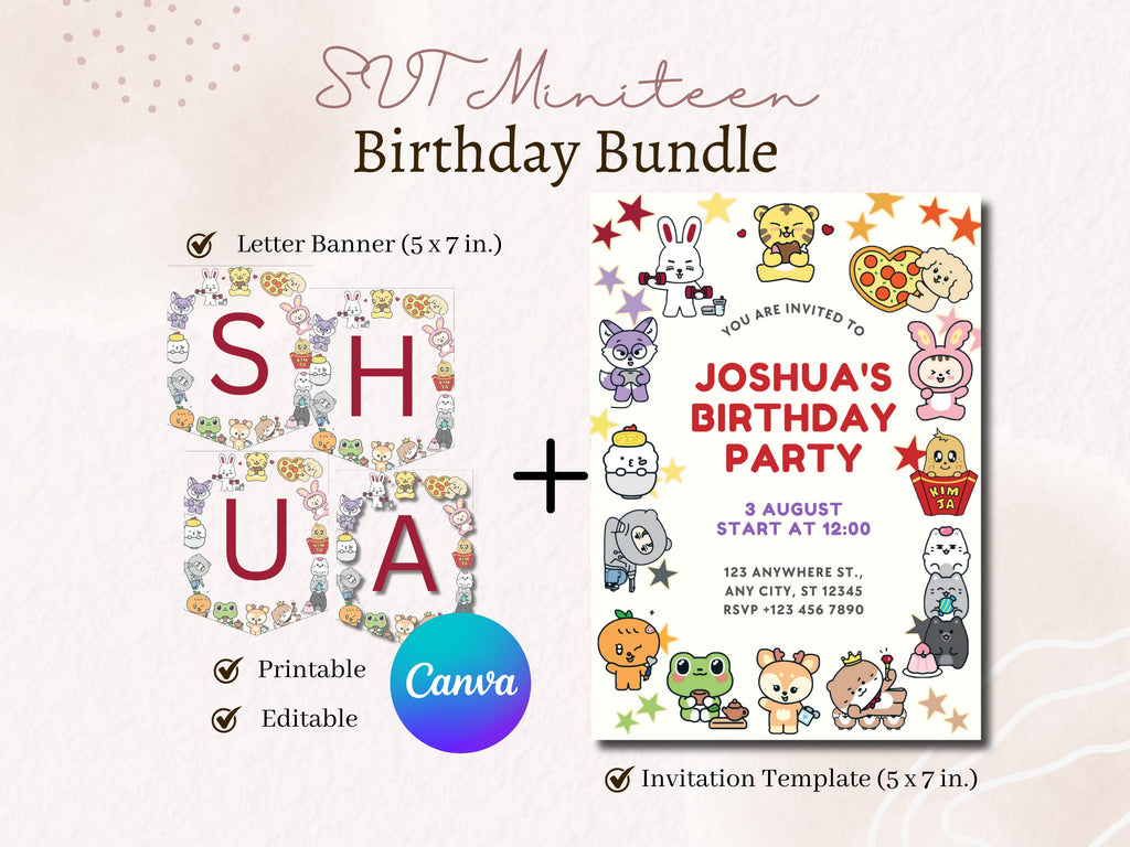 Seventeen Miniteen Birthday Invitation Template | SVT Miniteen Birthday Invite | K-Pop Seventeen Party | Editable Canva
