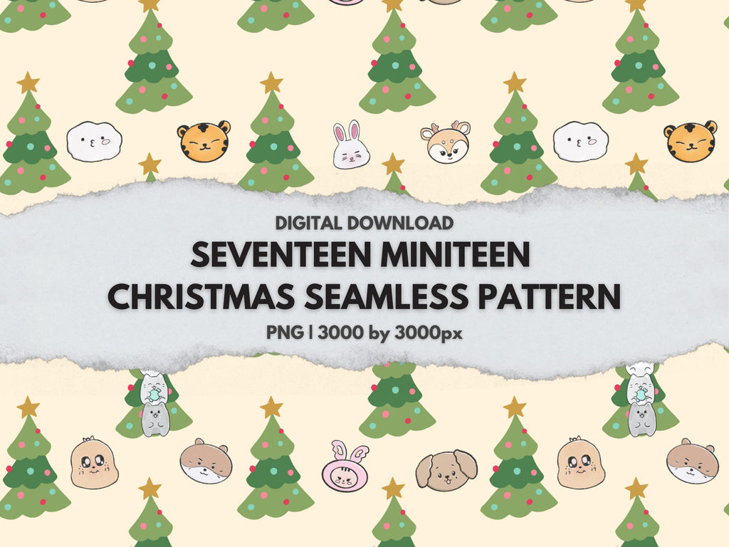 Christmas Miniteen Seventeen Seamless Pattern | Kpop Holiday Digital Paper, Festive Carat Design, Cute Winter Planner Background