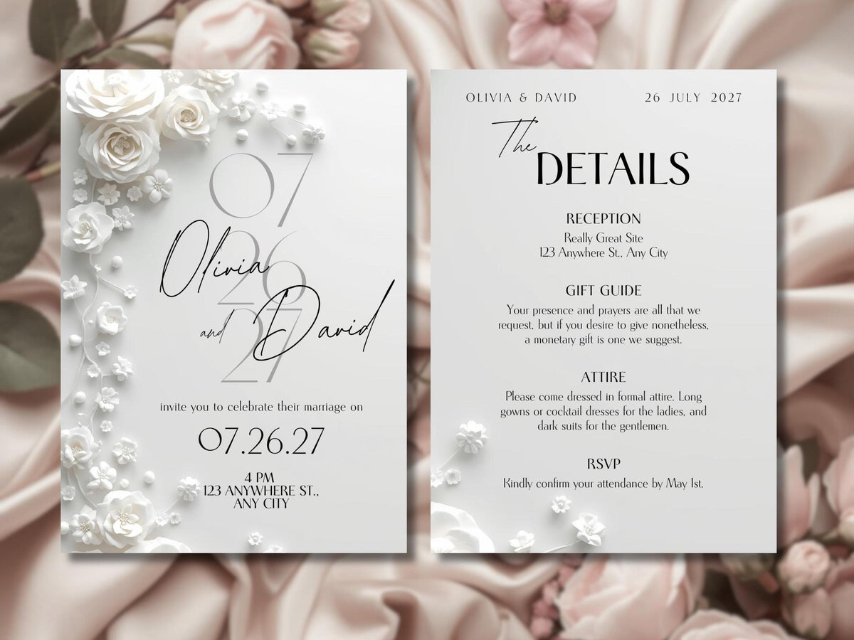 Elegant Wedding Invitation Template – Luxury Floral Canva Invite | Minimal Modern Wedding Invitation | Printable & Digital Download