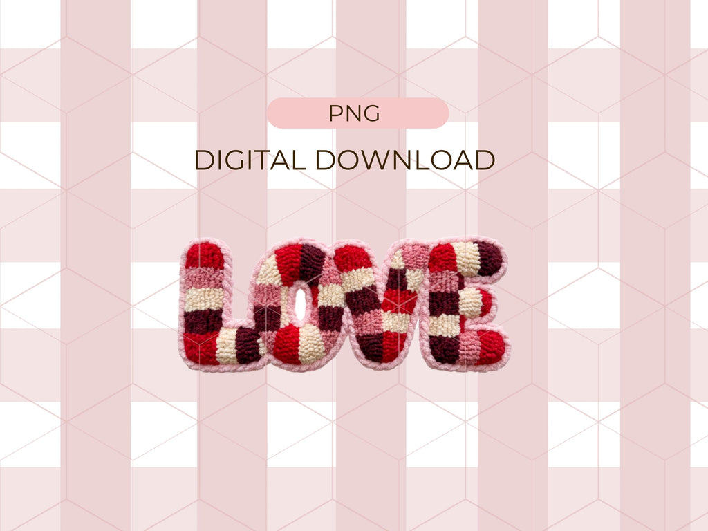 Checkered Valentine Love Png, Faux Yarn Png, Latch Hook Yarn Bow, Coquette Sublimation, Faux Embroidery Shirt Png, Cute Valentine Png