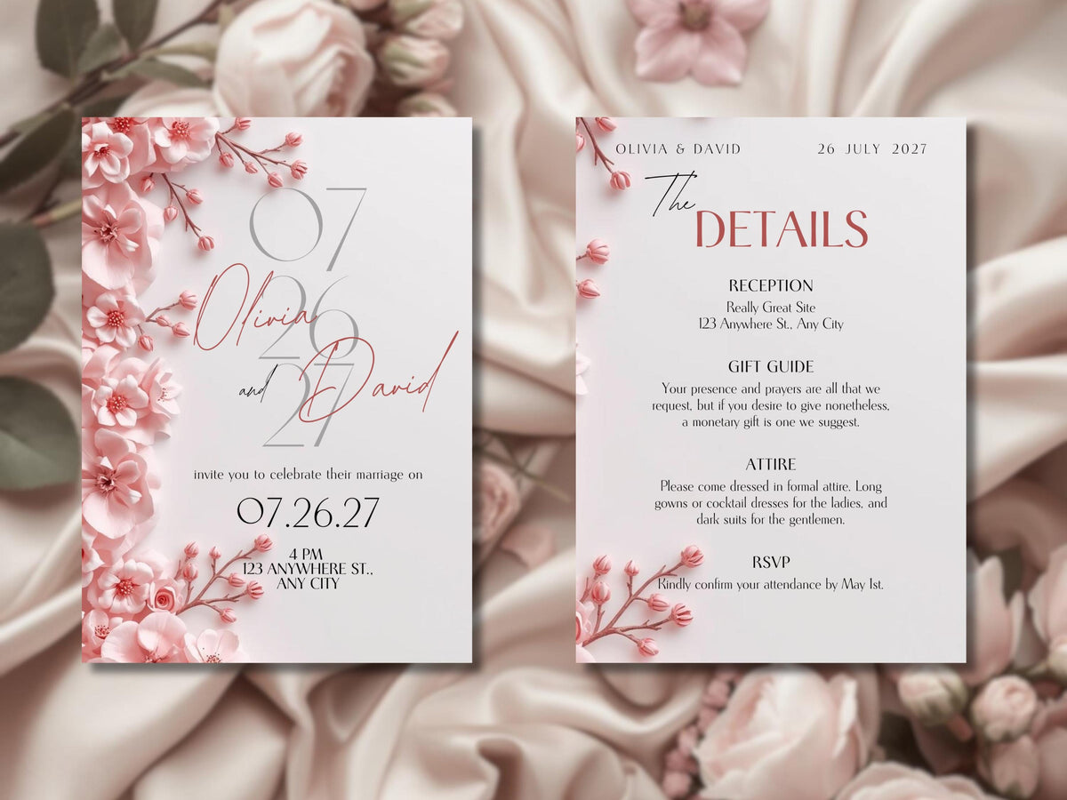 Sakura Pink Elegant Wedding Invitation Template – Luxury Floral Canva Invite | Minimal Modern Wedding Invitation | Printable & Digital
