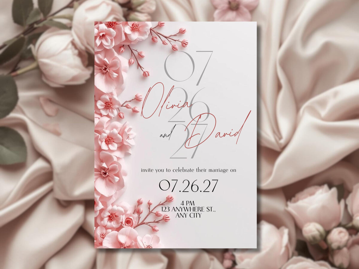 Sakura Pink Elegant Wedding Invitation Template – Luxury Floral Canva Invite | Minimal Modern Wedding Invitation | Printable & Digital