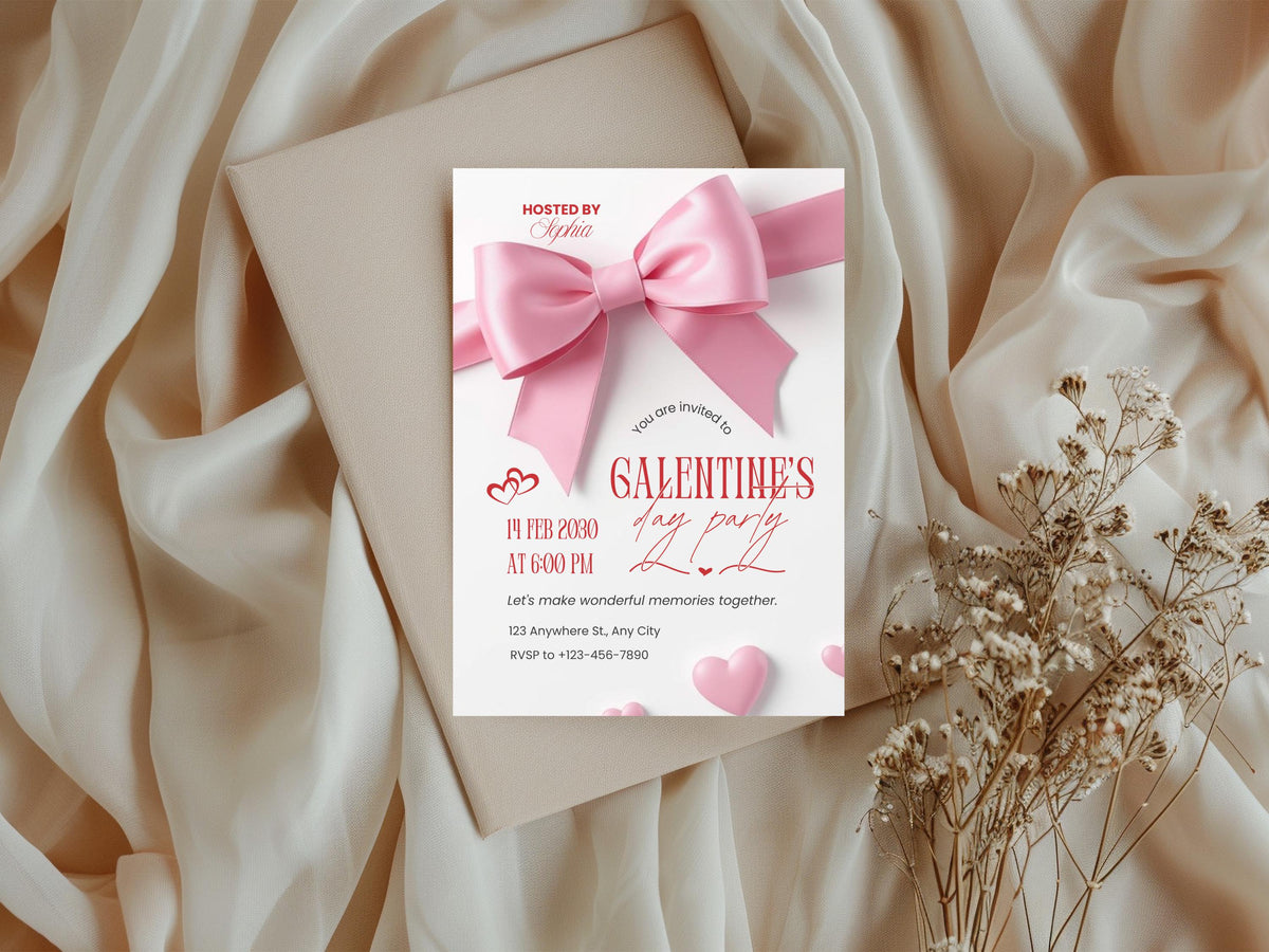 Galentine's Day Girls Night Out Invitation, Galentine's Party Invite, Galentine's Day Invite, Coquette Pink Bow Girls Night, Editable Canva