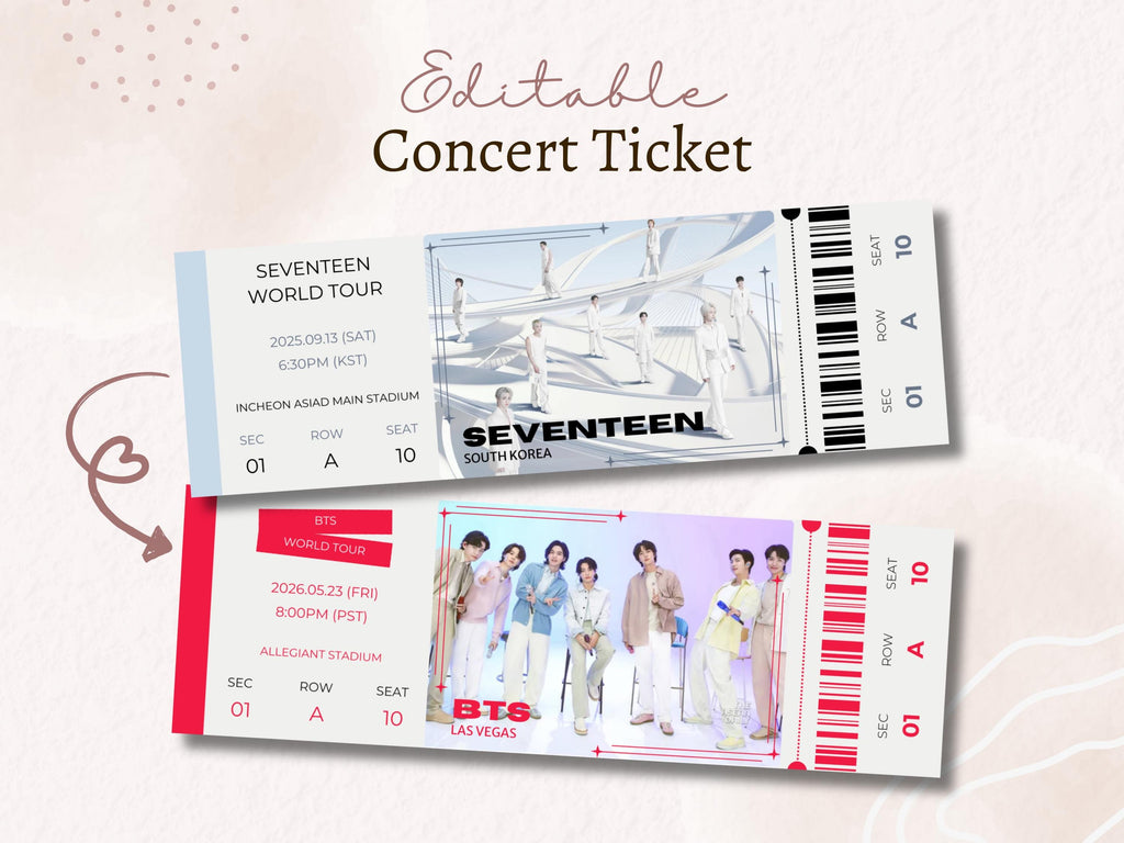 Editable Concert Ticket Template | Custom Concert Ticket | Printable Concert Ticket | Gift Idea | DIY Event Ticket | Souvenir Keepsake