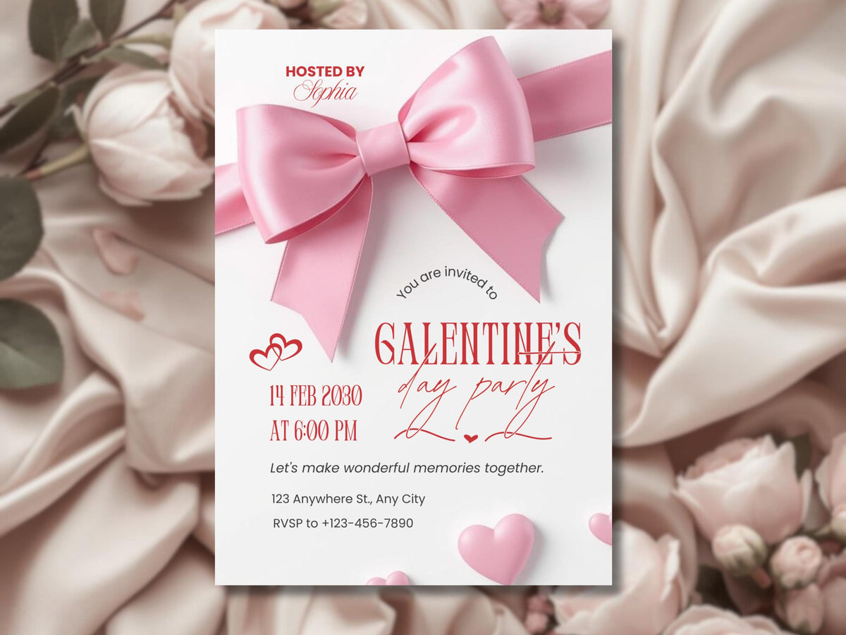 Galentine's Day Girls Night Out Invitation, Galentine's Party Invite, Galentine's Day Invite, Coquette Pink Bow Girls Night, Editable Canva