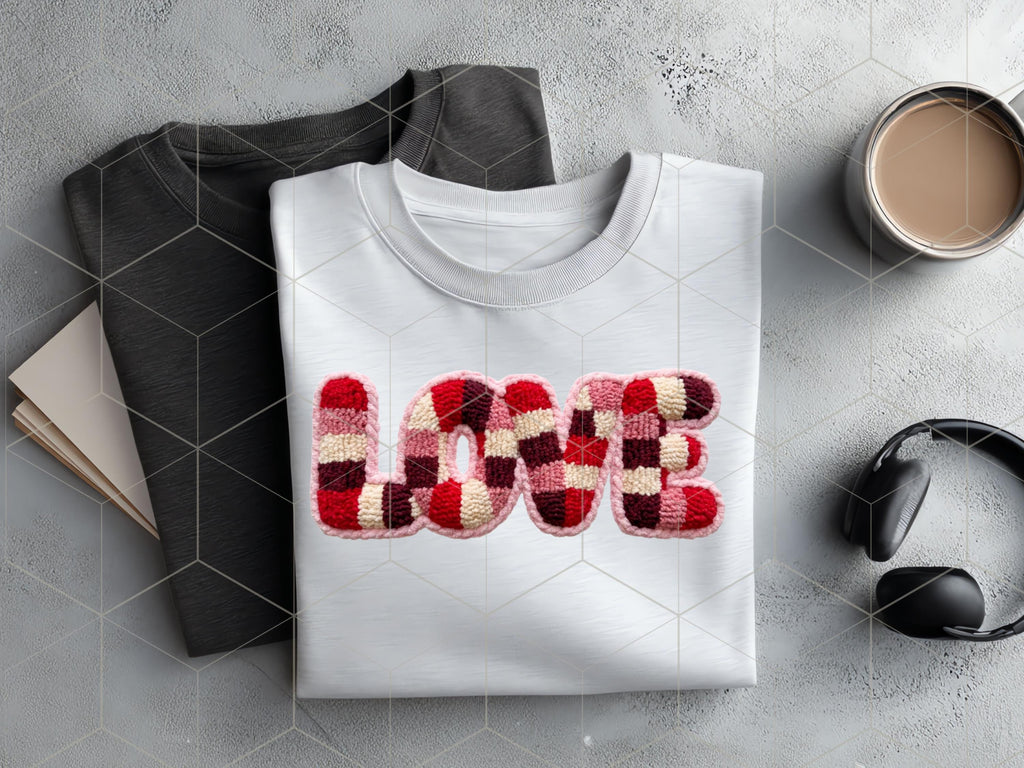 Checkered Valentine Love Png, Faux Yarn Png, Latch Hook Yarn Bow, Coquette Sublimation, Faux Embroidery Shirt Png, Cute Valentine Png