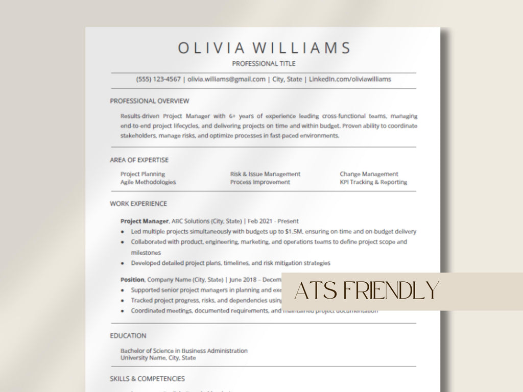 2026 ATS Friendly Resume Template, Pages, Google Docs, ATS Cv Resume T ...