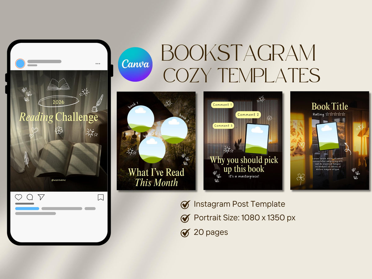 Cozy Bookish Carousel Template | Trendy Canva Posts for Bookstagram BookTok Authors Readers Cozy Reading Instagram Viral Aesthetic