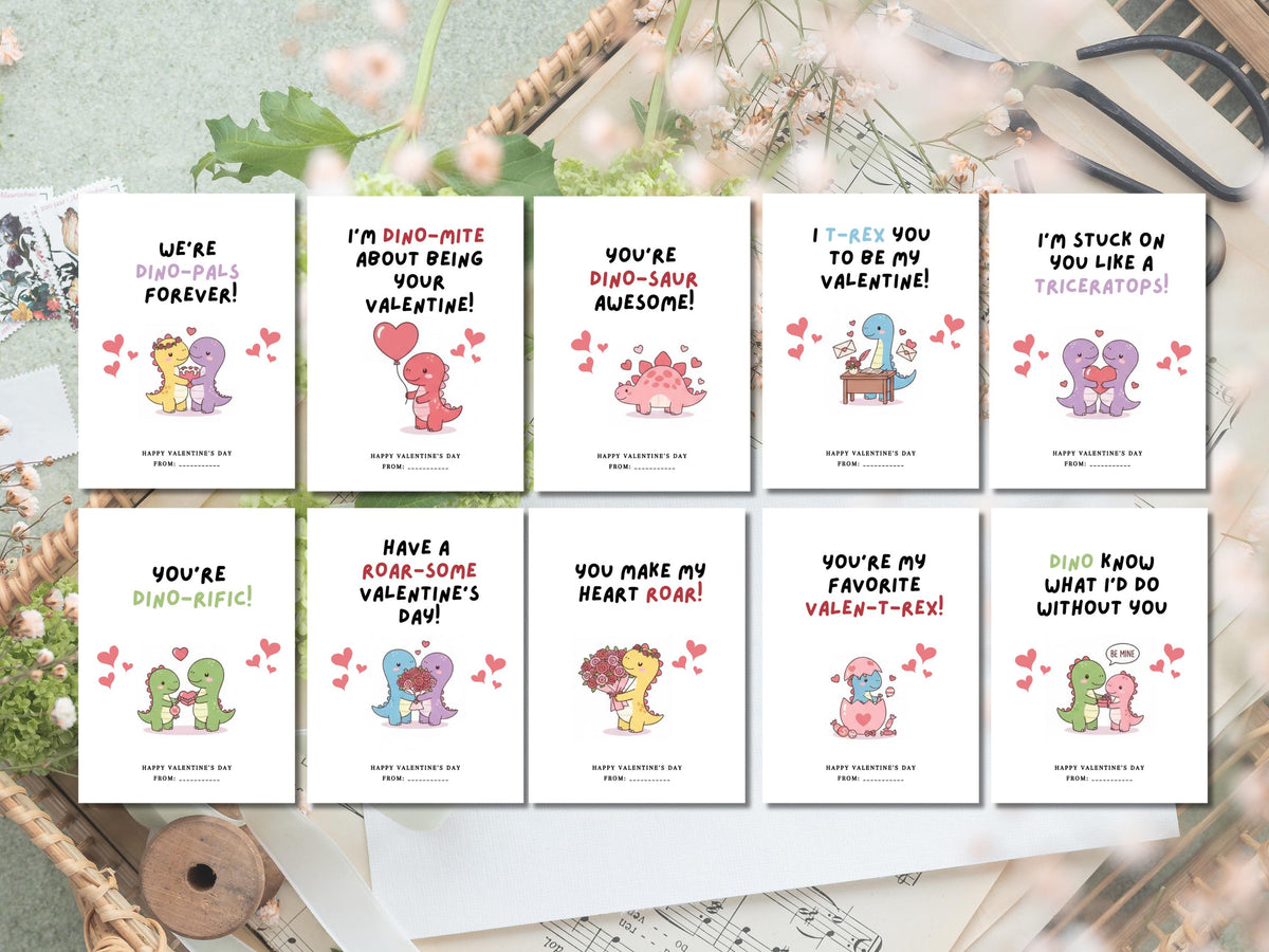 Dinosaur Valentine Cards for Kids, Printable Dino Valentines, Cute Dinosaur Valentine Cards, Classroom Valentine Exchange, Kids Valentine