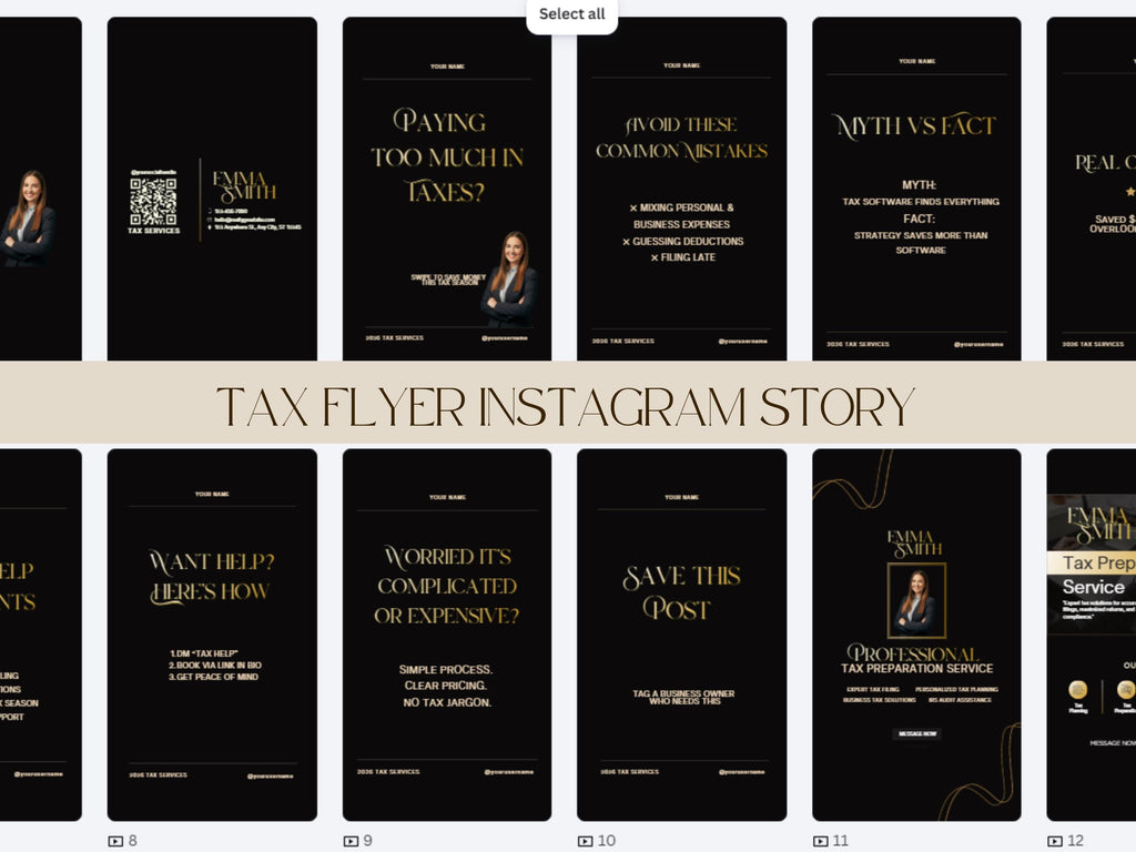 2026 Elegant Tax Season Preparation Flyer Bundle, Instagram Branding Editable Template Social Media Pack
