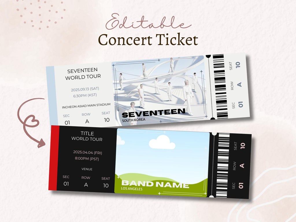 Editable Concert Ticket Template | Custom Concert Ticket | Printable Concert Ticket | Gift Idea | DIY Event Ticket | Souvenir Keepsake