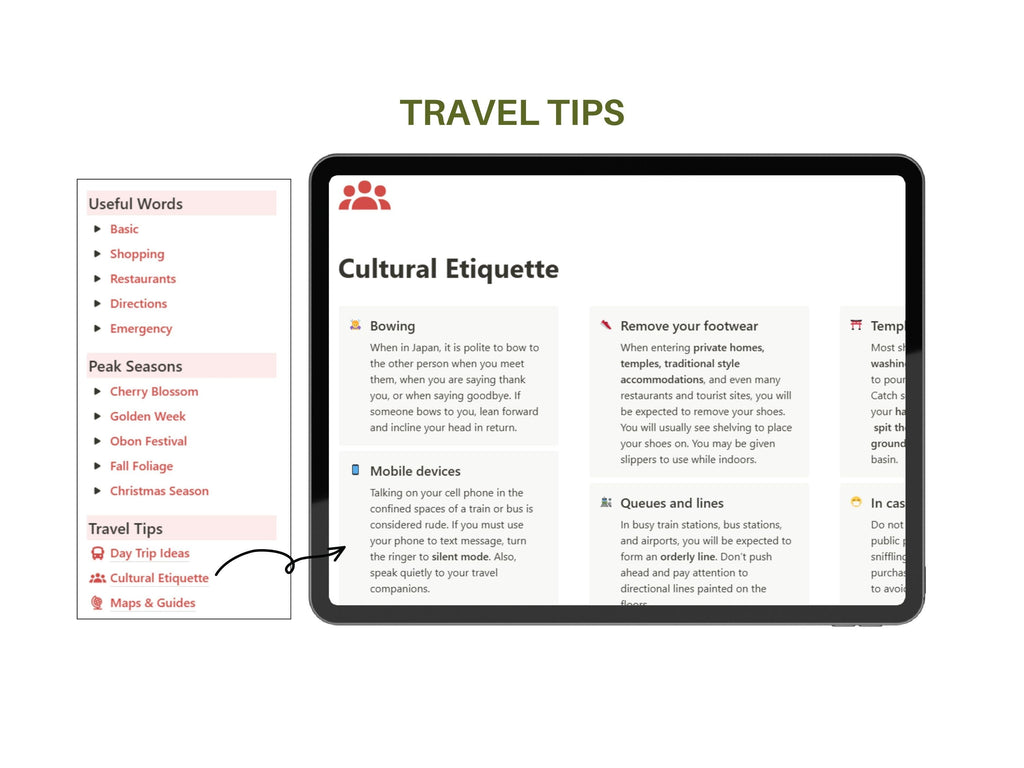 Japan Travel Planner, Japan Travel Template, Travel Itinerary, Notion Template, Notion Life Planner, Aesthetic Notion Planner, Japan