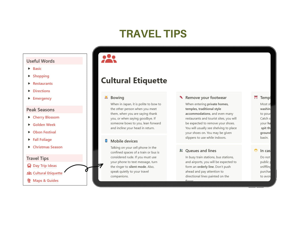 Japan Travel Planner, Japan Travel Template, Travel Itinerary, Notion Template, Notion Life Planner, Aesthetic Notion Planner, Japan
