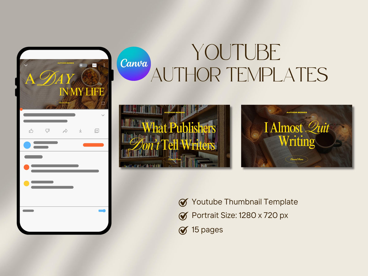 Youtube Thumbnail Templates, Youtube Author Ideas, Trendy Youtube Thumbnail, BookTube, Book Marketing, Youtube Cover Templates