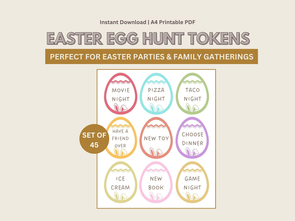 Easter Egg Hunt Tokens Set of 45 Easter Reward Tokens Easter Games For Kids Easter Egg Fillers Easter Token Activities, Printable Easter Egg