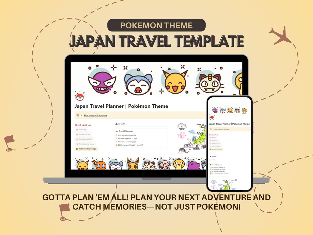 Japan Travel Planner, Japan Travel Template, Travel Itinerary, Notion Template, Notion Life Planner