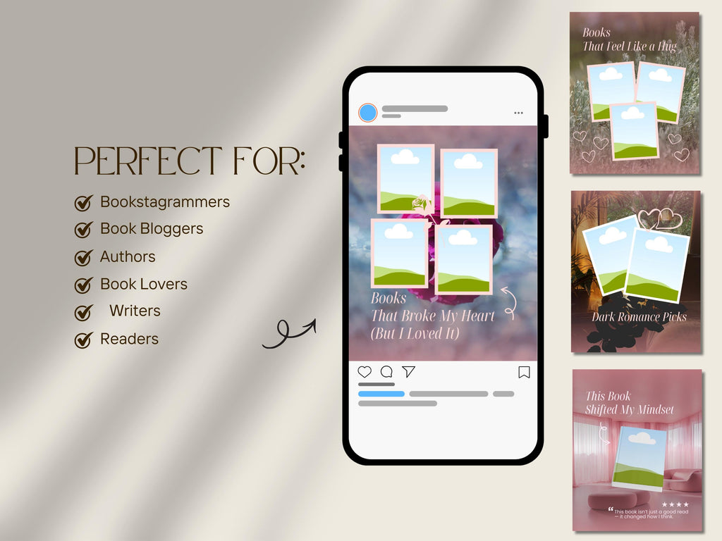 Pink Coquette Bookstagram Template, Romance Instagram Carousel, Valentine Reading Post, Bookstagram Canva Template, Romance Author Instagram