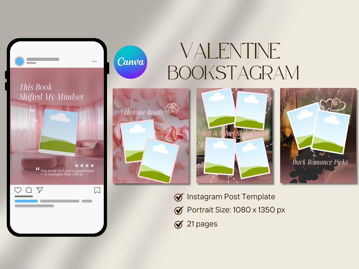 Pink Coquette Bookstagram Template, Romance Instagram Carousel, Valentine Reading Post, Bookstagram Canva Template, Romance Author Instagram