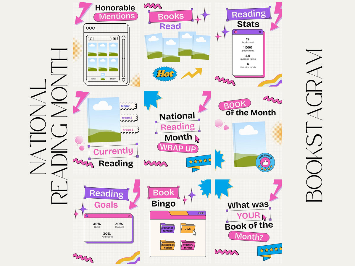 Bookstagram Wrapped Template Book Review National Reading Month Bookish Instagram Social Media Author Promo Instagram Content Carousel Canva