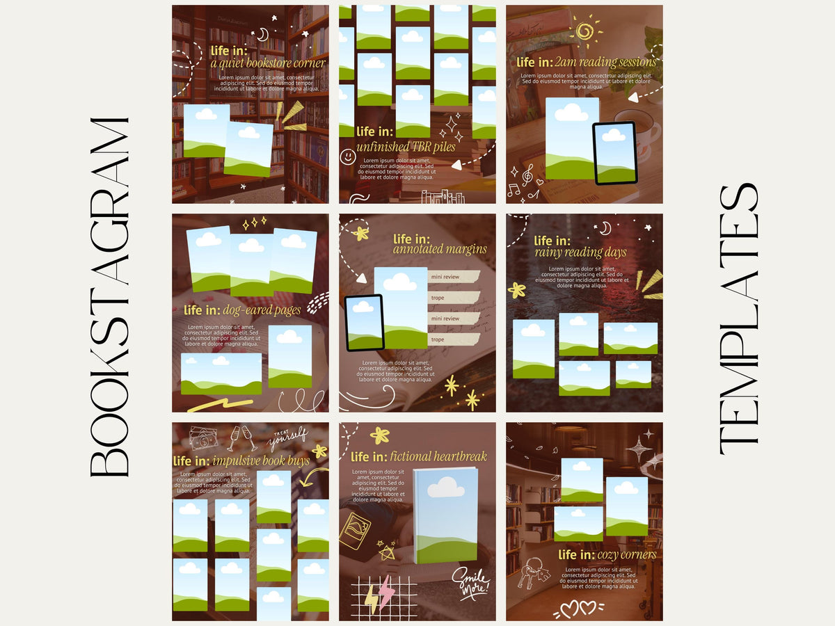 Cozy Bookstagram Carousel Life In Series Instagram Template for Book Lovers Post Reader Content Author Bookish Trendy Viral Marketing Kit