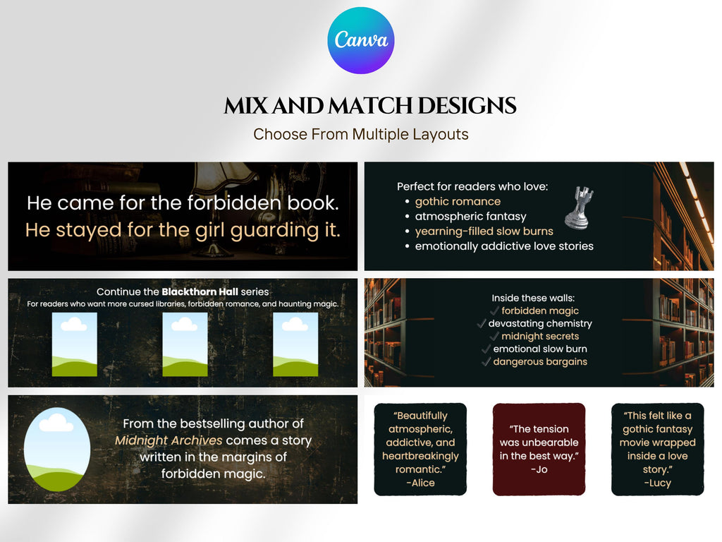 Author KDP A+ Content Canva Template Romance Book Marketing Kit Indie Author Branding Templates Book Promo