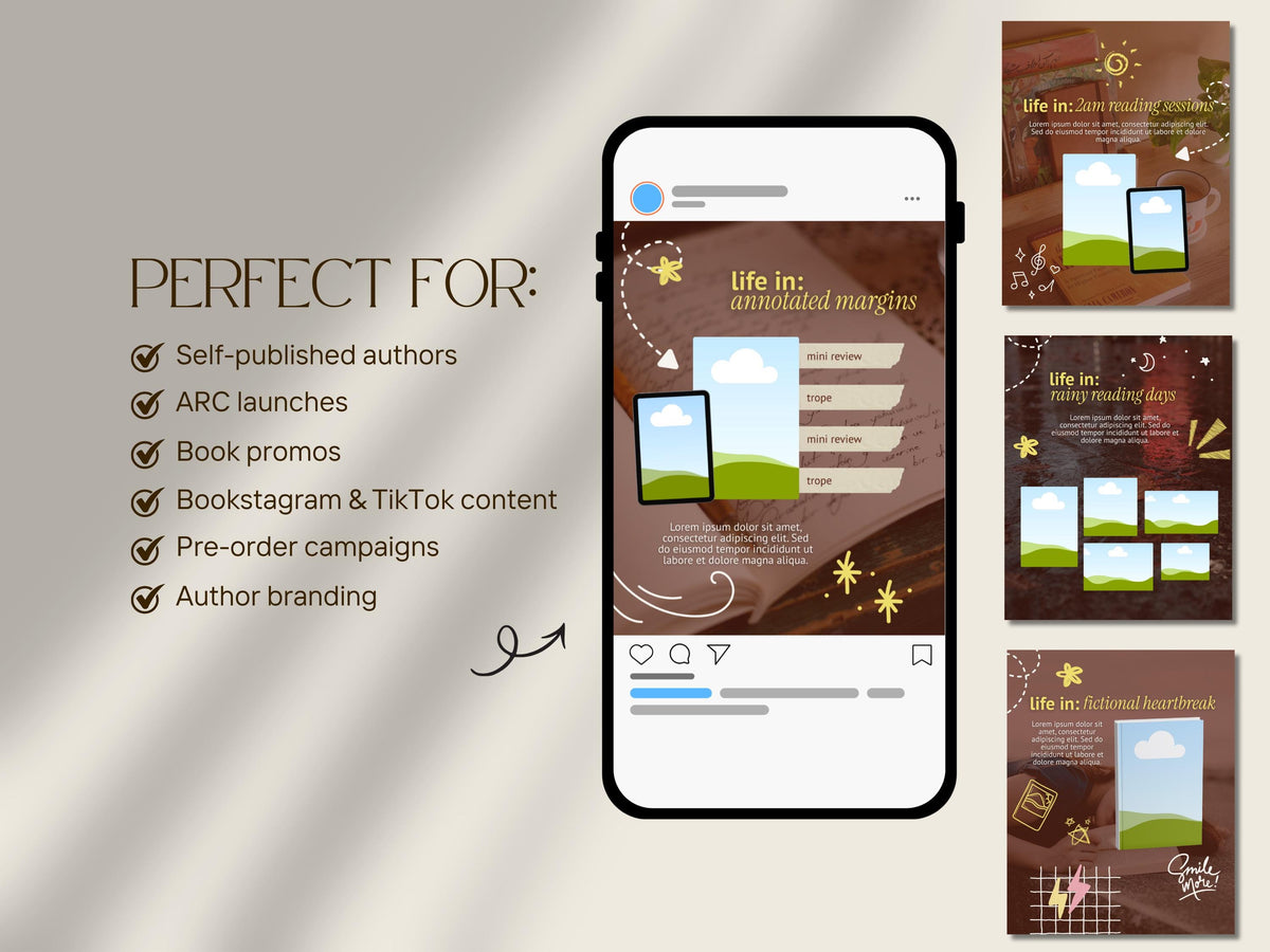 Cozy Bookstagram Carousel Life In Series Instagram Template for Book Lovers Post Reader Content Author Bookish Trendy Viral Marketing Kit