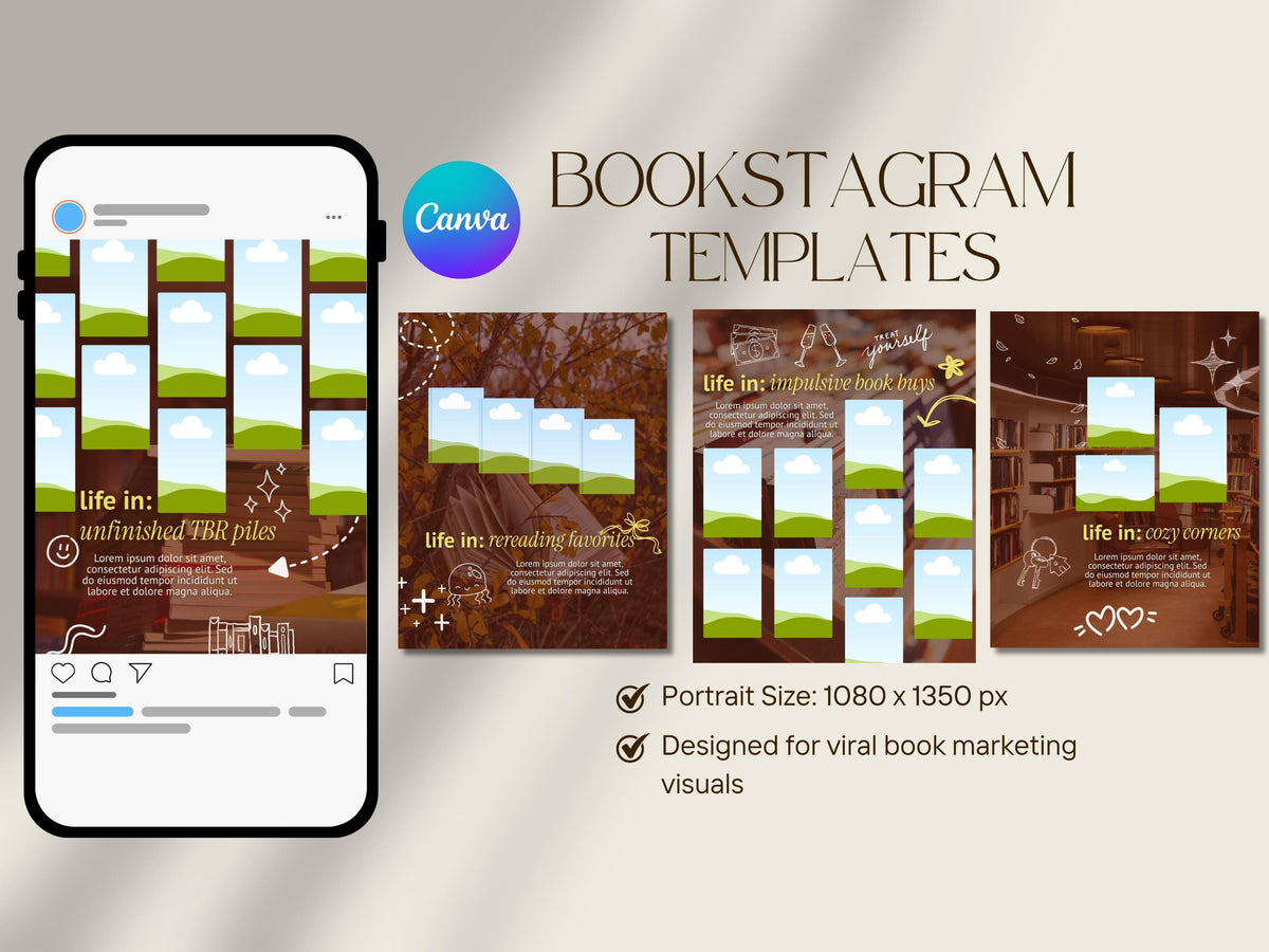 Cozy Bookstagram Carousel Life In Series Instagram Template for Book Lovers Post Reader Content Author Bookish Trendy Viral Marketing Kit