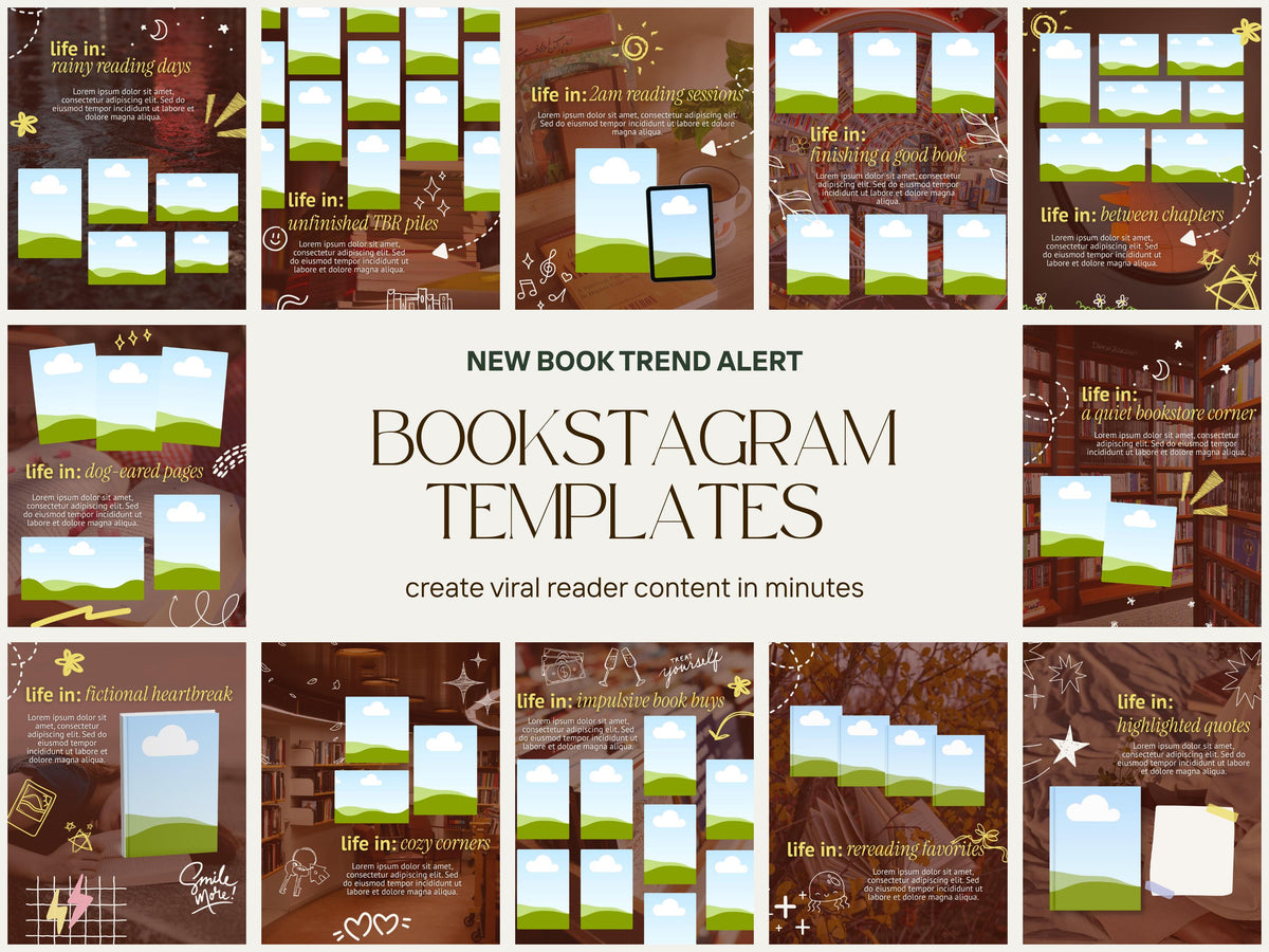 Cozy Bookstagram Carousel Life In Series Instagram Template for Book Lovers Post Reader Content Author Bookish Trendy Viral Marketing Kit