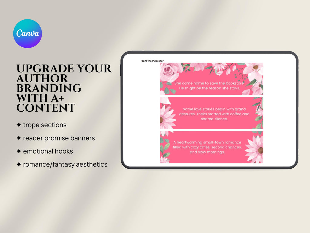 Author KDP A+ Content Canva Template Cozy Romance Book Marketing Kit Indie Author Branding Templates Book Promo