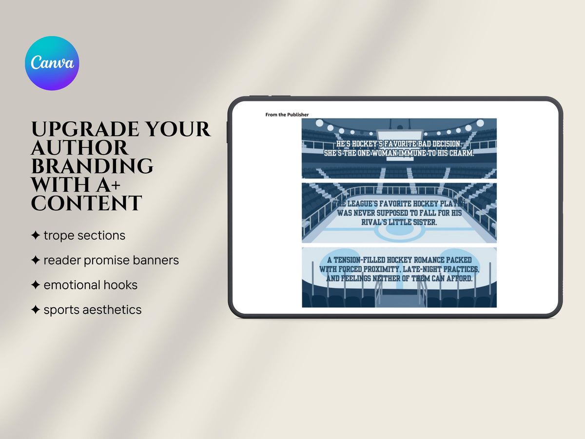Sports Romance Author KDP A+ Content Canva Template Book Marketing Kit Indie Author Branding Templates Book Promo