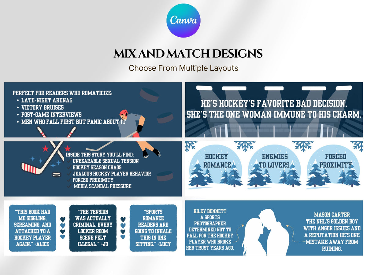 Sports Romance Author KDP A+ Content Canva Template Book Marketing Kit Indie Author Branding Templates Book Promo