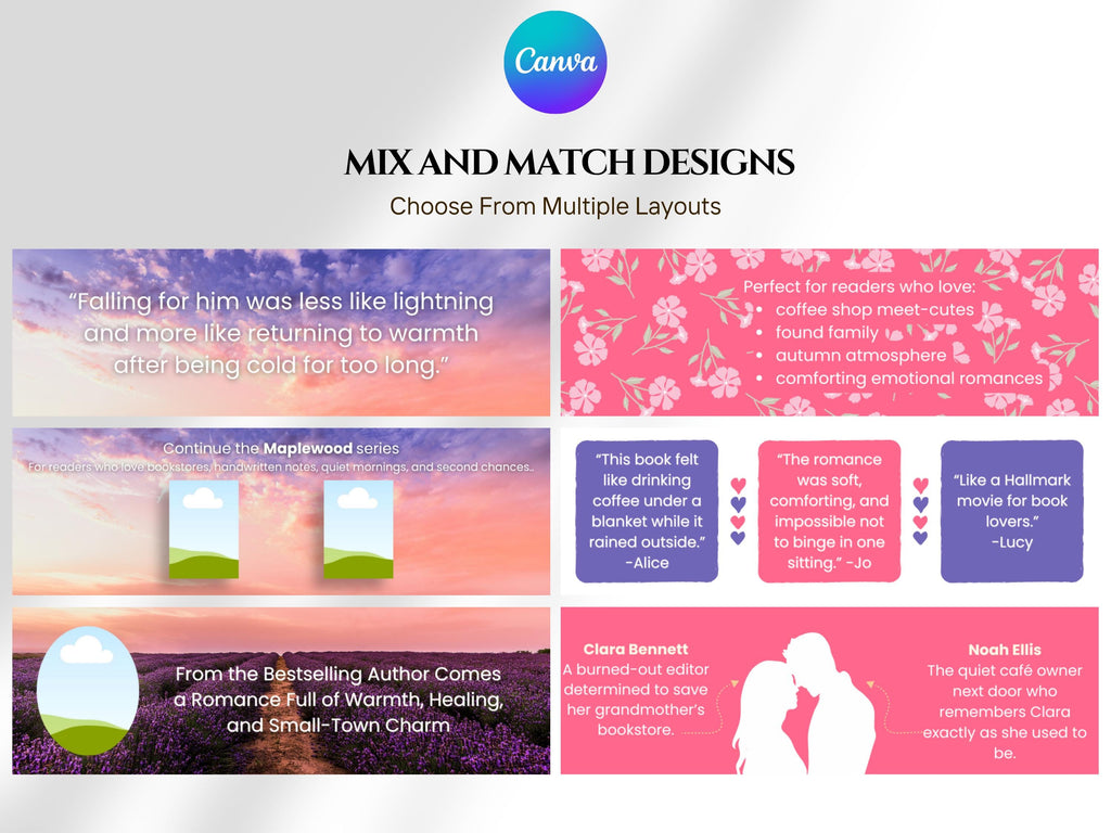 Author KDP A+ Content Canva Template Cozy Romance Book Marketing Kit Indie Author Branding Templates Book Promo