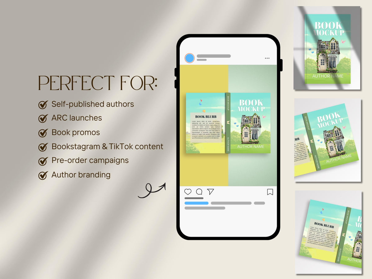 Paperback Book 3D Flatlay Mockup Bookstagram Template Canva Bundle Instagram Social Media Post, Author Promo for KDP Marketing Series