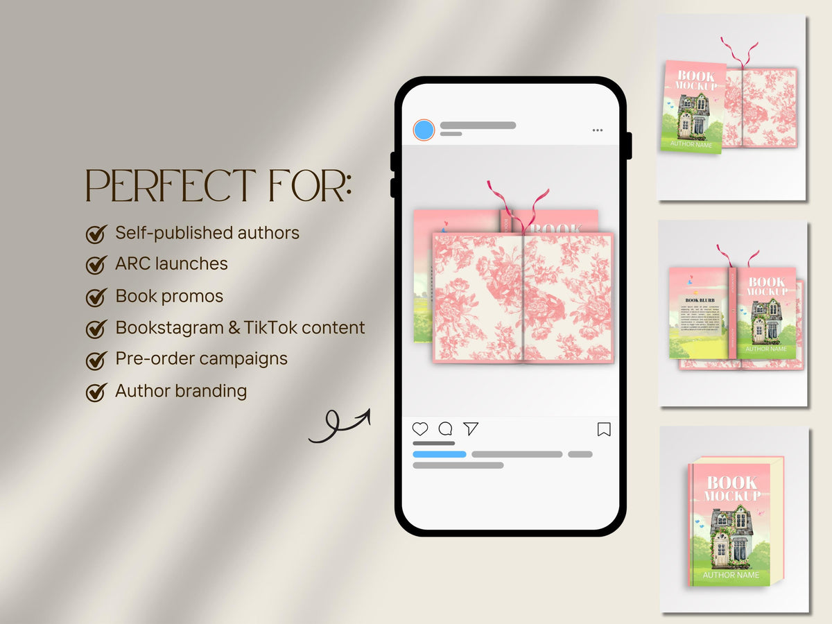 Hardcover Book Mockup with End Papers Dust Cover 6x9in Bundle Bookstagram Template Canva Instagram Social Media Post, Author Promo Marketing