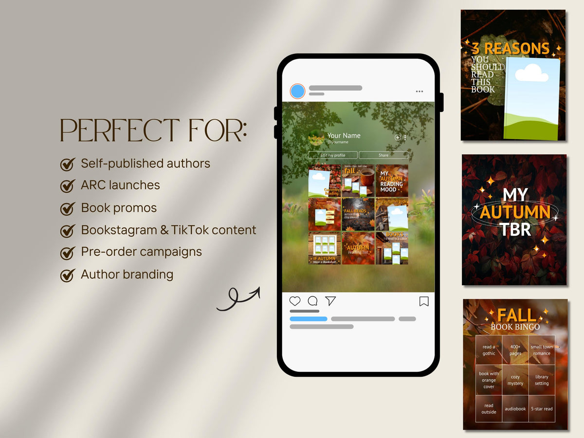 Autumn Bookstagram Halloween Canva Template Fall Reading Instagram Carousel Book Haul TBR Book Recs Template Cozy Aesthetic Book Blogger