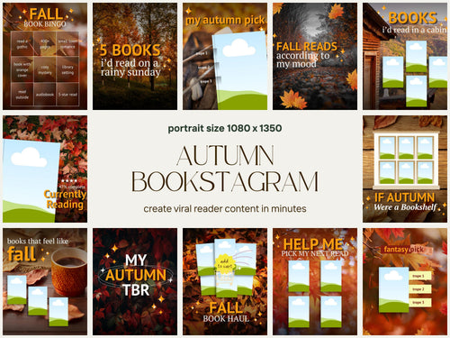 Autumn Bookstagram Halloween Canva Template Fall Reading Instagram Carousel Book Haul TBR Book Recs Template Cozy Aesthetic Book Blogger