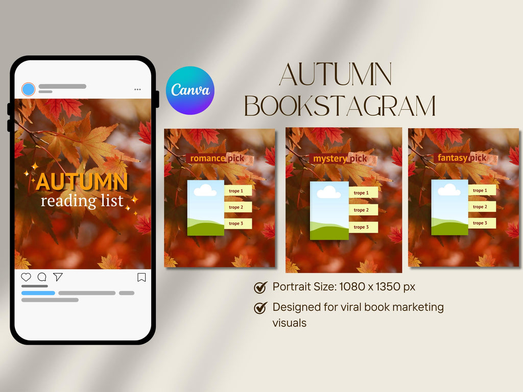 Autumn Bookstagram Halloween Canva Template Fall Reading Instagram Carousel Book Haul TBR Book Recs Template Cozy Aesthetic Book Blogger