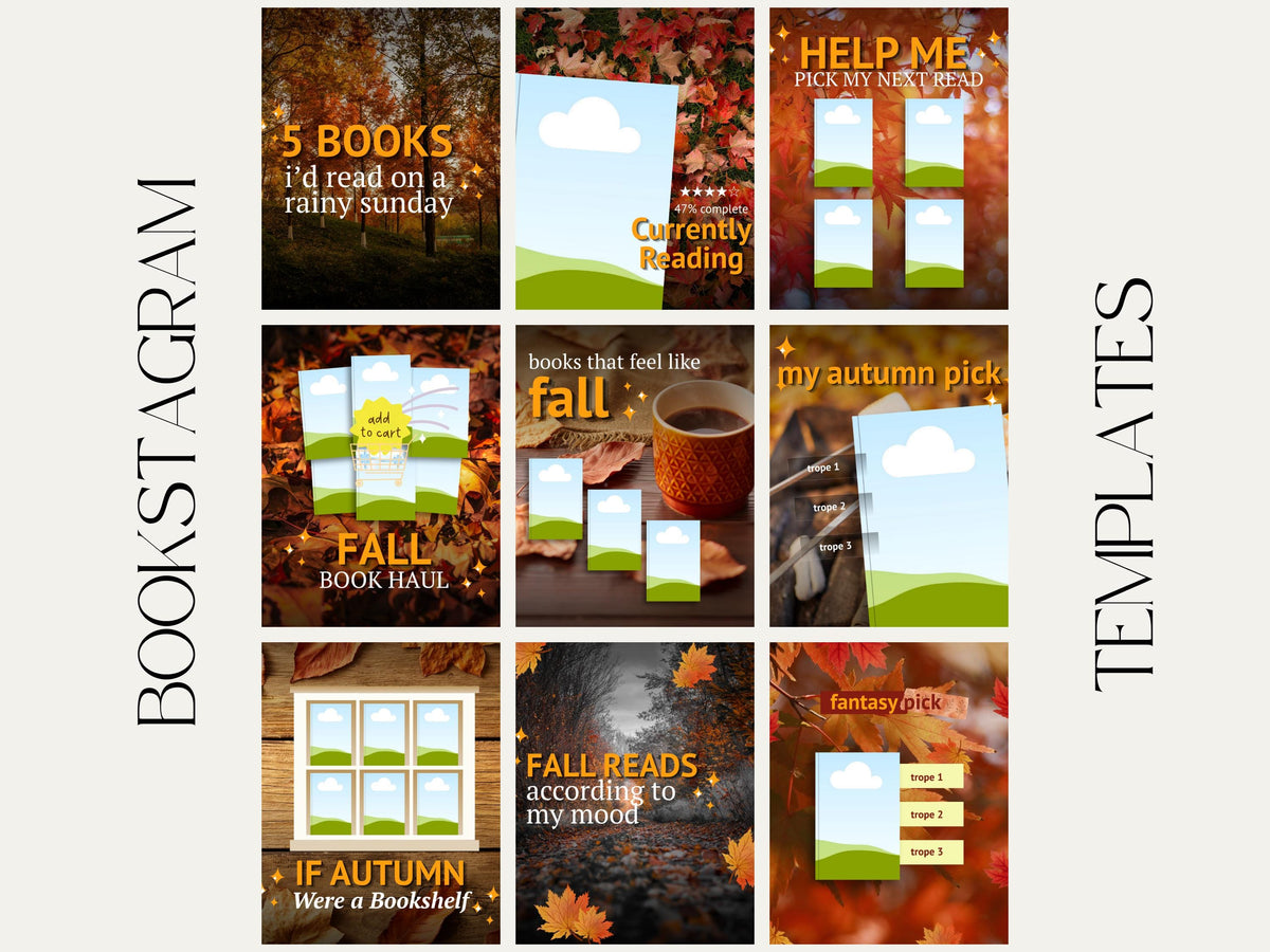 Autumn Bookstagram Halloween Canva Template Fall Reading Instagram Carousel Book Haul TBR Book Recs Template Cozy Aesthetic Book Blogger
