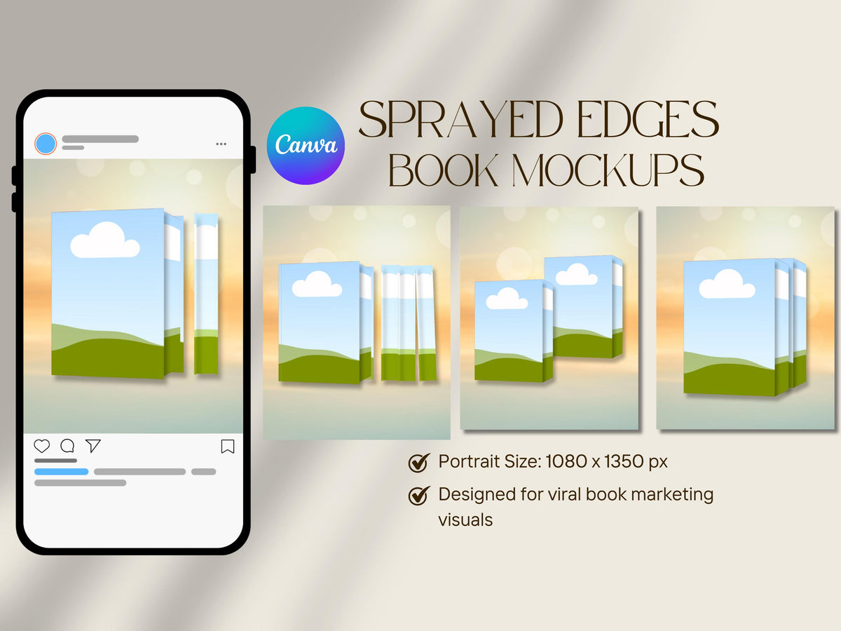 Sprayed Edges Book Mockup 5.5x8.5in Bookstagram Template Canva Bundle Instagram Social Media Post, Author Promo for KDP Marketing Series