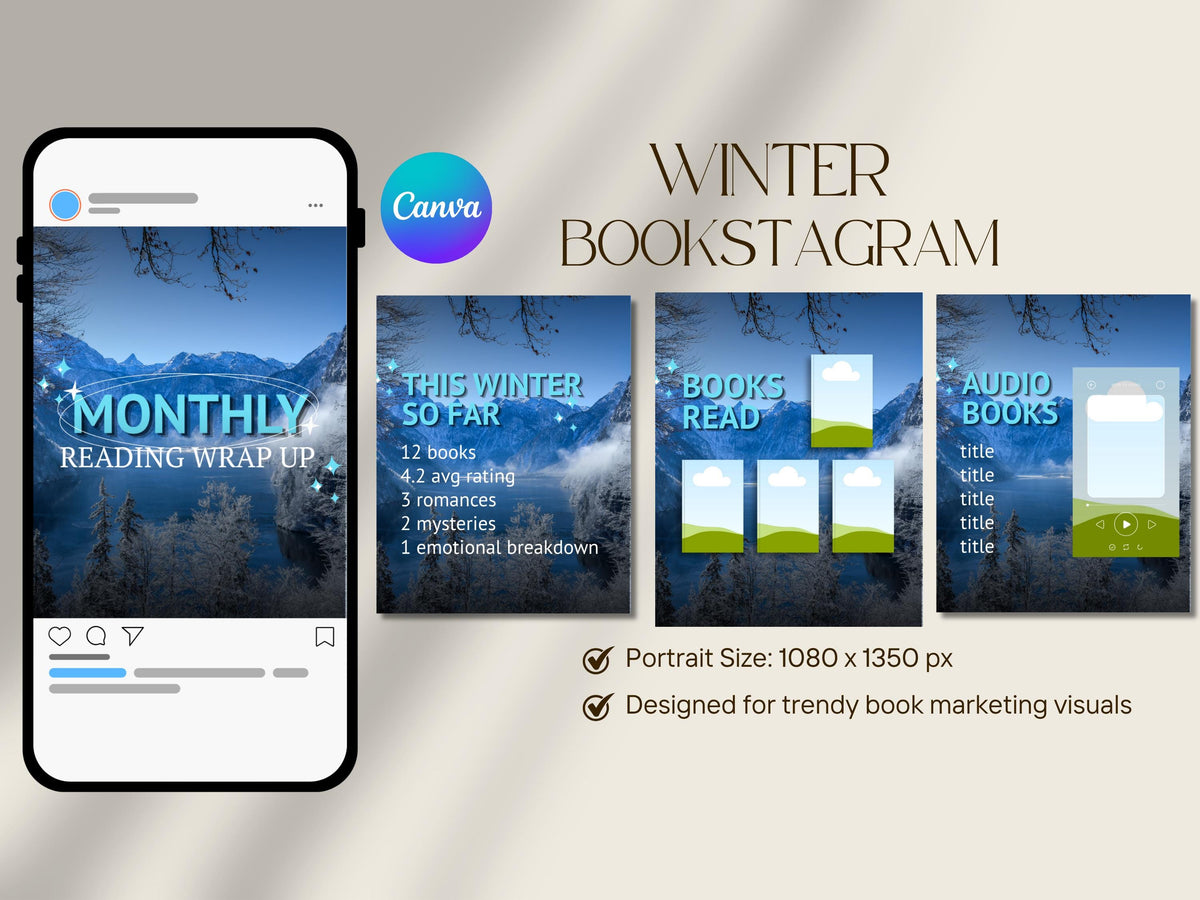 Winter Bookstagram Canva Template Christmas Reading Instagram Carousel Book Haul TBR Book Recs Template Cozy Aesthetic Book Blogger