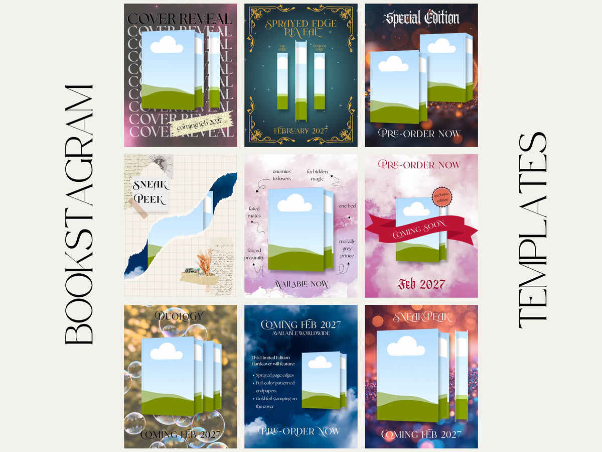 Sprayed Edges Cover Reveal 6x9in Bookstagram Template Canva Bundle Instagram Social Media Post, Author Promo for KDP Marketing Series
