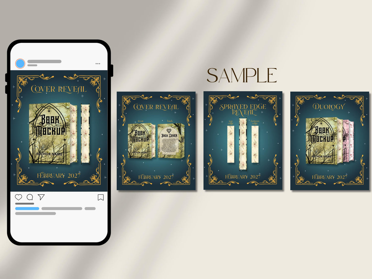 Sprayed Edges Cover Reveal 6x9in Bookstagram Template Canva Bundle Instagram Social Media Post, Author Promo for KDP Marketing Series