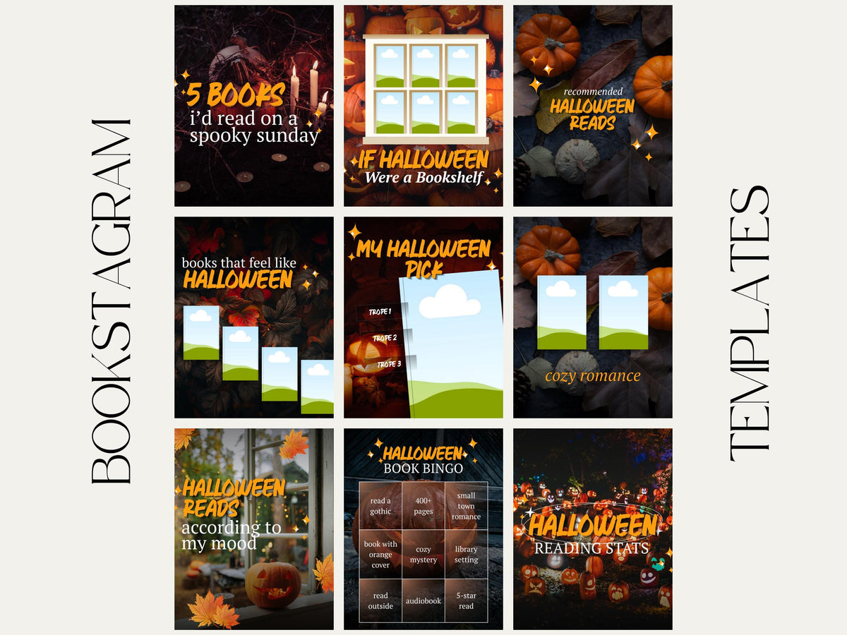 Halloween Bookstagram Canva Template Autumn Reading Instagram Carousel Book Haul TBR Book Recs Template Cozy Aesthetic Book Blogger