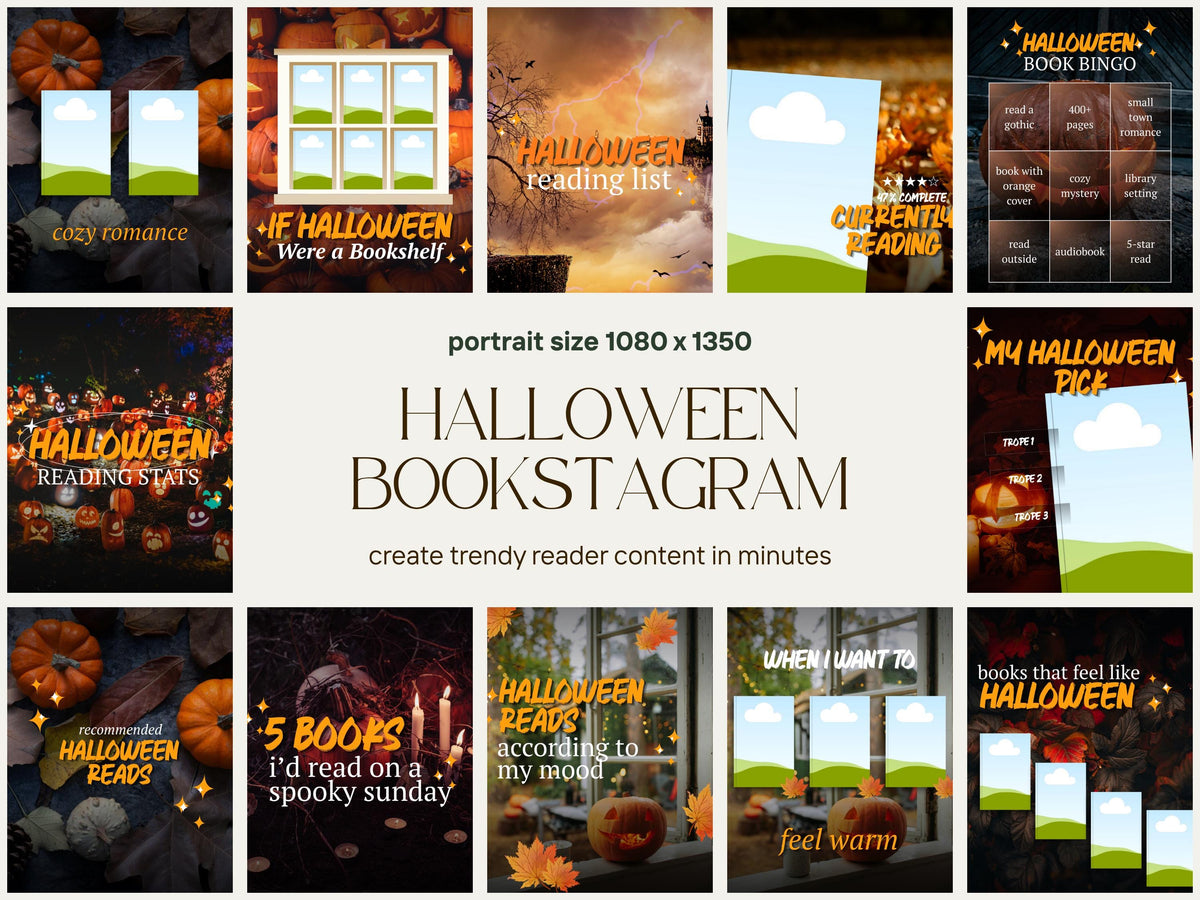 Halloween Bookstagram Canva Template Autumn Reading Instagram Carousel Book Haul TBR Book Recs Template Cozy Aesthetic Book Blogger