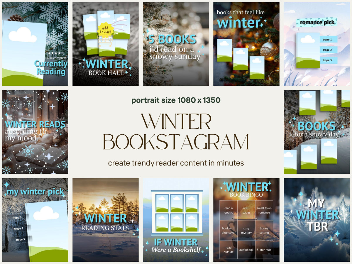 Winter Bookstagram Canva Template Christmas Reading Instagram Carousel Book Haul TBR Book Recs Template Cozy Aesthetic Book Blogger