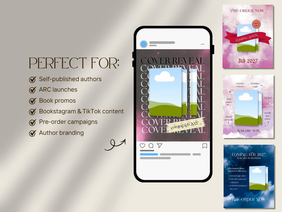 Sprayed Edges Cover Reveal 6x9in Bookstagram Template Canva Bundle Instagram Social Media Post, Author Promo for KDP Marketing Series
