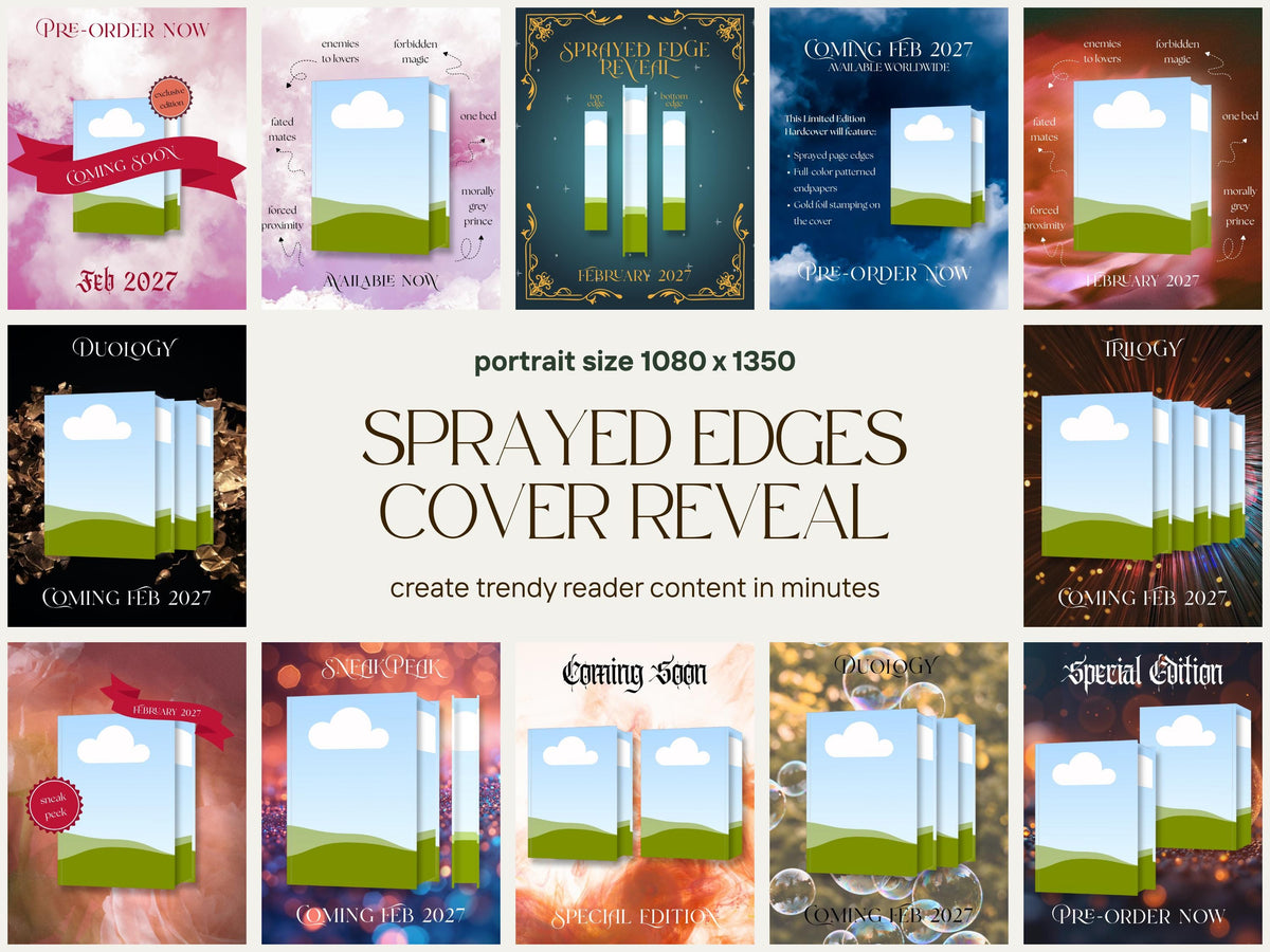 Sprayed Edges Cover Reveal 6x9in Bookstagram Template Canva Bundle Instagram Social Media Post, Author Promo for KDP Marketing Series